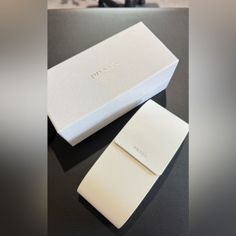 Prada Cream Textured Sunglasses Case with box